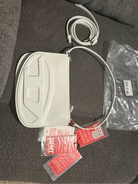 Diesel White Leather Crossbody Bag with Removable Strap